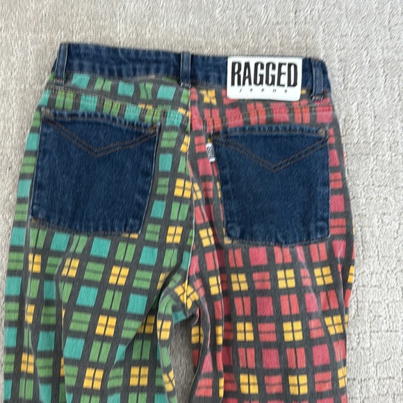 Ragged Priest x Free People plaid jeans red yellow blue green color block mom - Picture 8 of 9